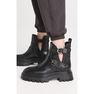 New Stuart Weitzman Maverick Bedford Moto Bootie Black Sz 8.5